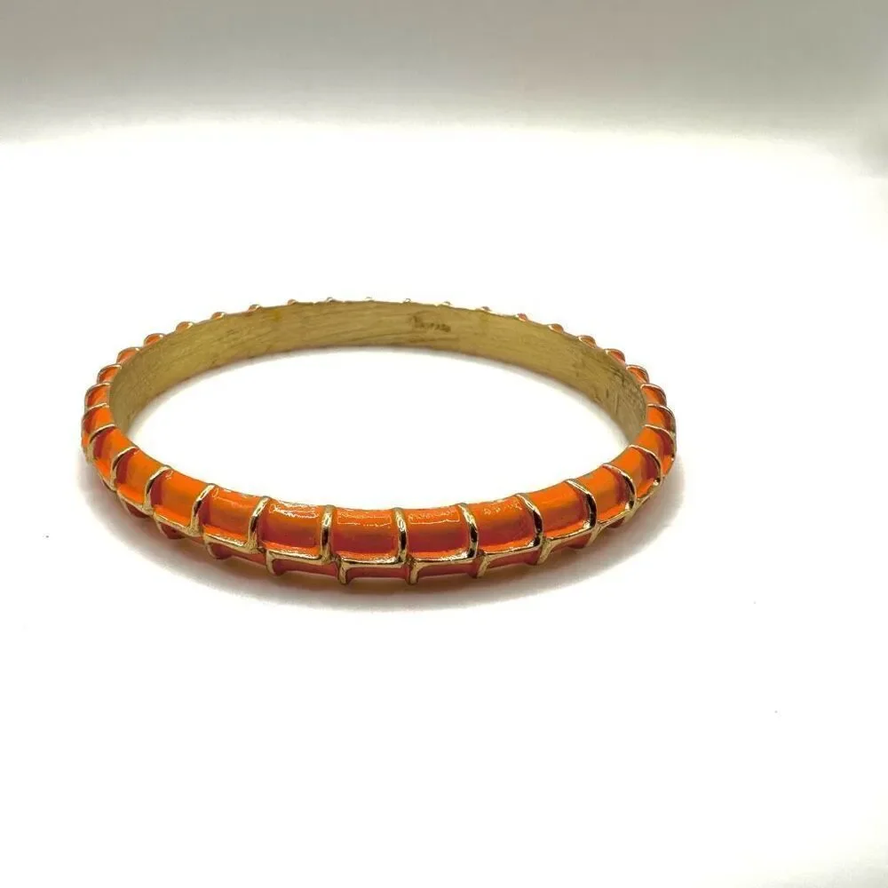 Crown Trifari orange and gold gone enamel bangle bracelet